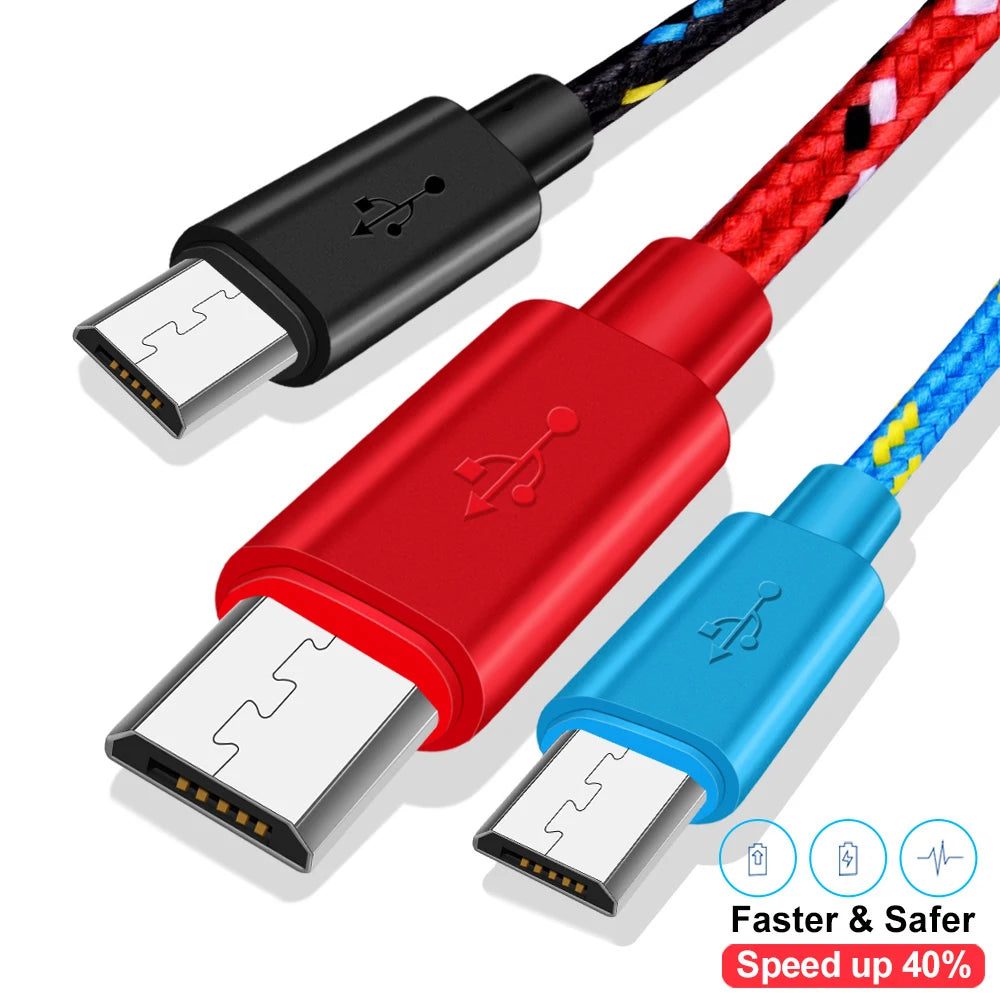 Micro USB Cable 1m 2m 3m Data Sync Charger Samsung Huawei Xiaomi HTC