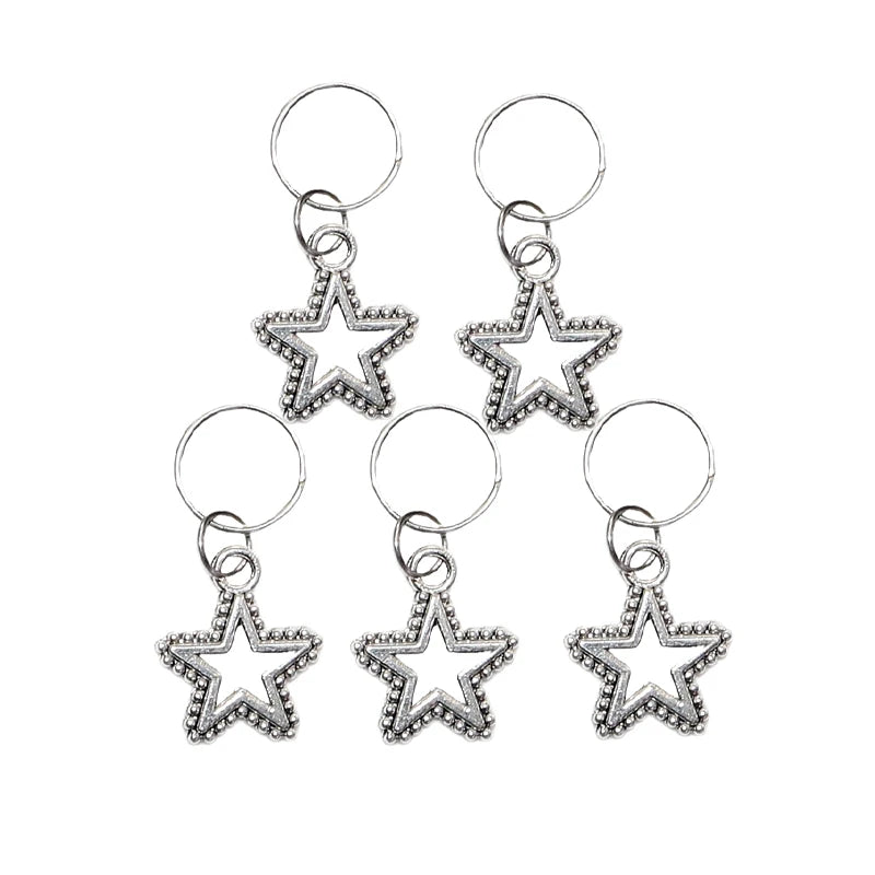 5pcs/Pack Stars Ring Charms Shell Hair Braid Dread Dreadlock Beads Clips Cuffs Rings Jewelry Dreadlock Clasps Accessories Tools Zpaxo