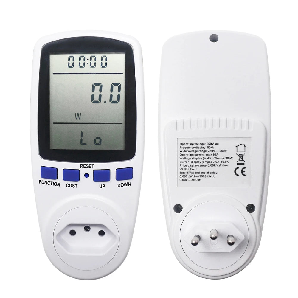 Digital Power Meter Wattmeter Energy Meter Voltage Power Watt Analyzer Electricity Consumption Outlet Socket BR Plug Zpaxo 230-250V 50HZ