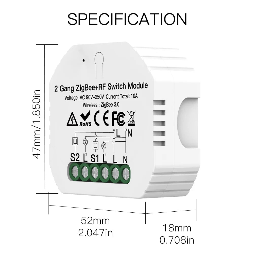 2Gang Light Switch Module Zigbee 3.0 RF 433 Mhz Timer Auto Wall Panels Wireless Remote Control Smart Life Tuya Alexa Google Home Zpaxo