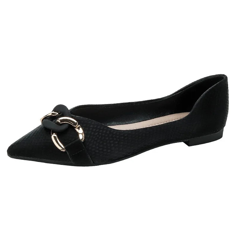 Women's Flat Shoes 2021 Spring Autumn Pointed Shallow Chain Boat Shoes Women's Shoes Large Size 41 42 43 zapatos para mujer Zpaxo black 39