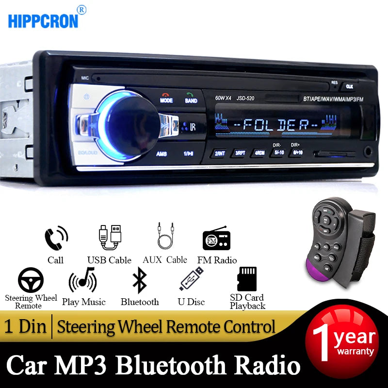 Car Radio Autoradio 1 Din Bluetooth 12V Audio Player Mp3 60Wx4 FM