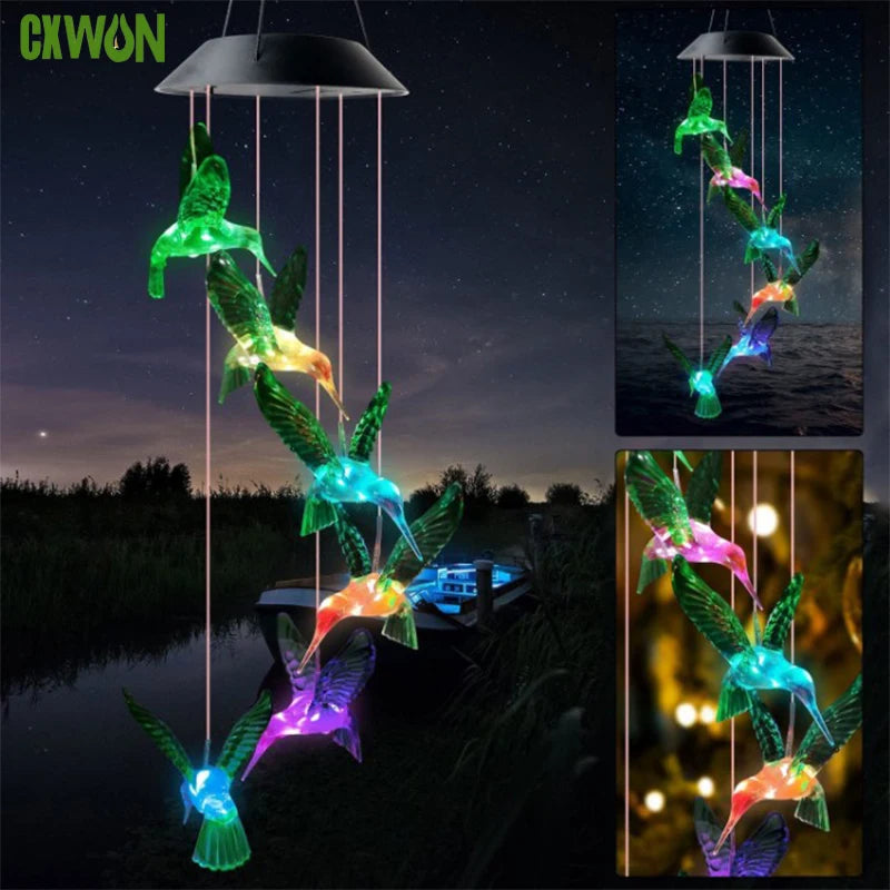Solar Wind Chime Lights 6 Hummingbird Butterfly Wishing Bottle Zpaxo