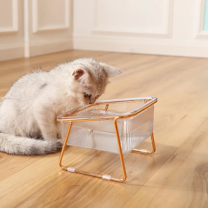 Pet Double Bowl Transparent Foot Cat Drink Water Food Golden Stand