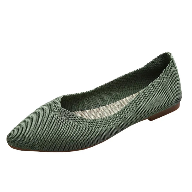 Women's Flat Shoes 2021 Autumn Spring Casual Knitted Pointed Toe Slip-On Woven Solid Work Shoes Flying Woven Shoes Female Shoes Zpaxo