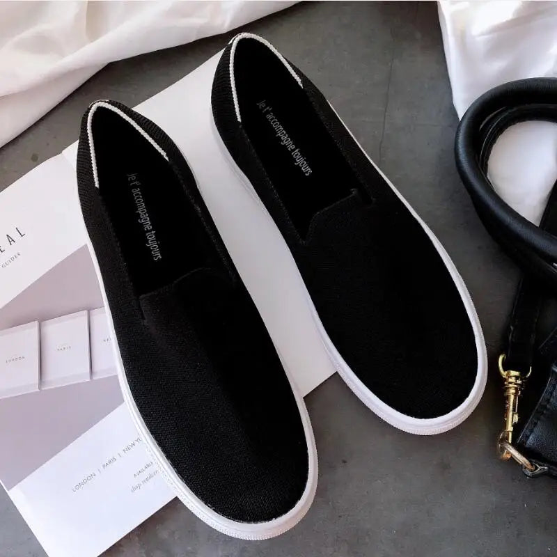 Women Loafers Flats Shoes Pregnant Outside Knitted Slip-On Spring/Autumn Round Toes Casual Womens Flats Shoes Zapatos Mujer Zpaxo Black-1 40