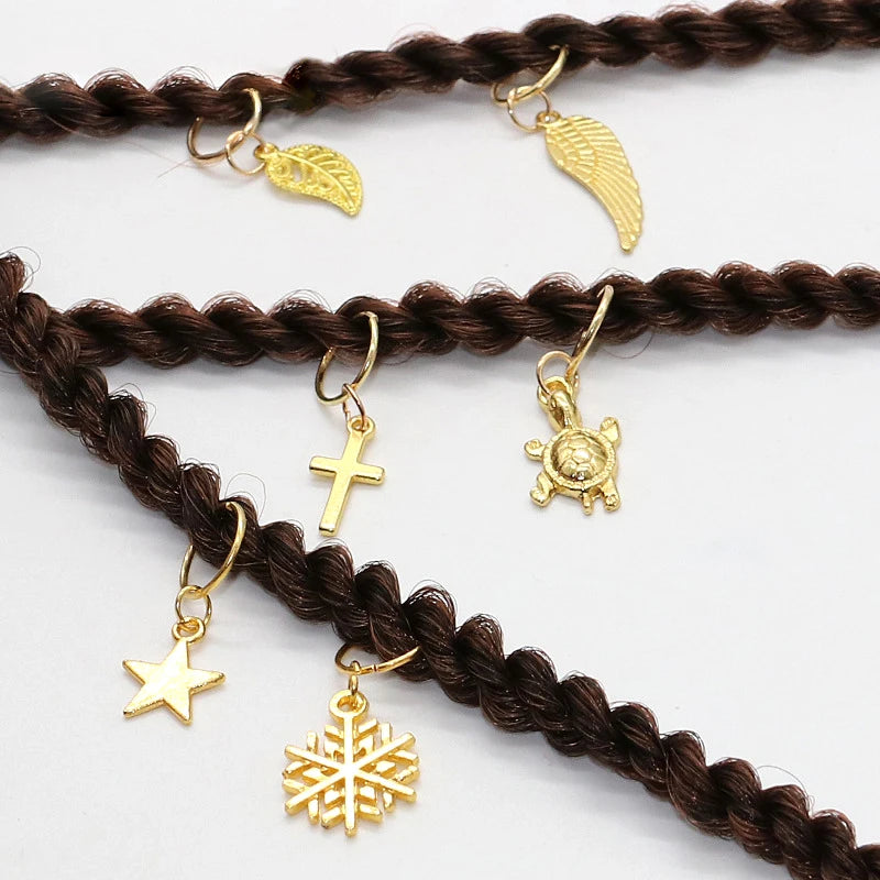 5pcs/Pack Stars Ring Charms Shell Hair Braid Dread Dreadlock Beads Clips Cuffs Rings Jewelry Dreadlock Clasps Accessories Tools Zpaxo