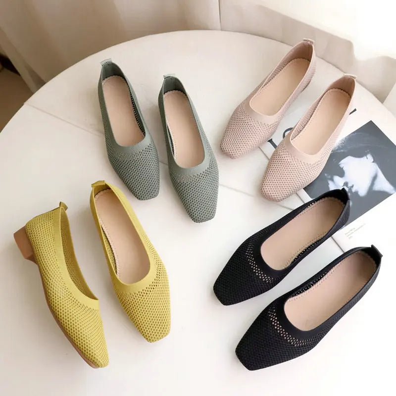Square toe shoes women's spring/summer 2021 new shallow mouth fly woven breathable soft sole comfortable women's shoes Zpaxo