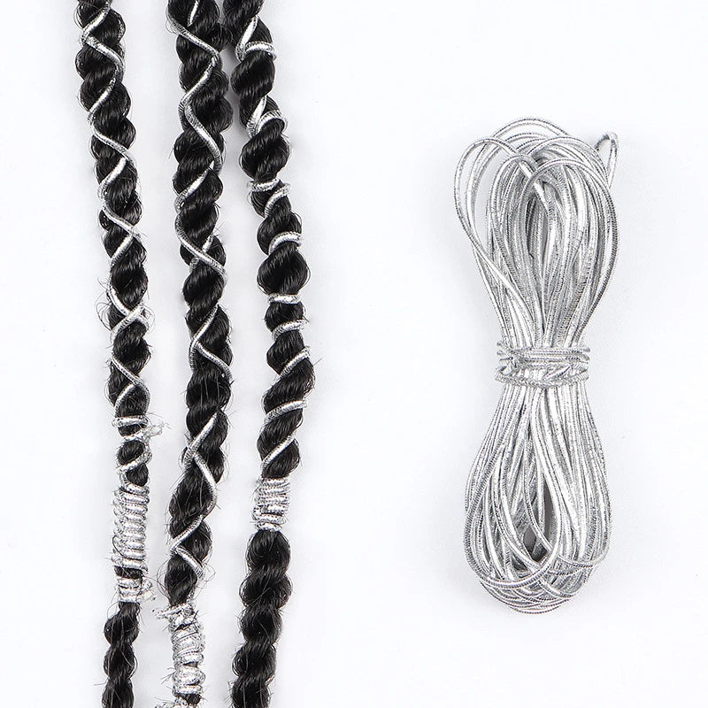 Dreadlock Braids Hair Accessories Silver Gold Braiding Hair Deco Styling Shimmer Stretchable African Braid Braided Elastic Cord Zpaxo