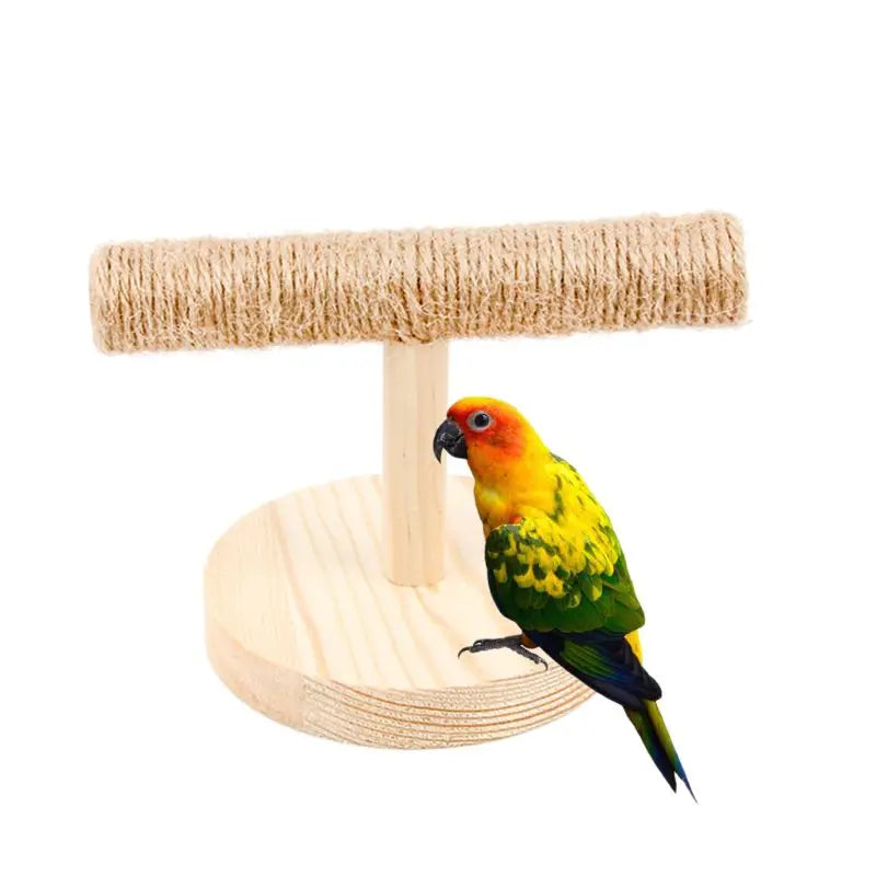 Parrot Wooden Tabletop Perch Toy Bird Stand Training Exercise Sisal