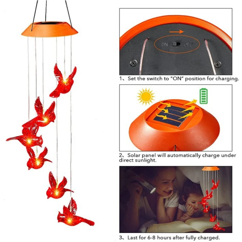 Solar Wind Chime Lights 6 Hummingbird Butterfly Wishing Bottle Zpaxo
