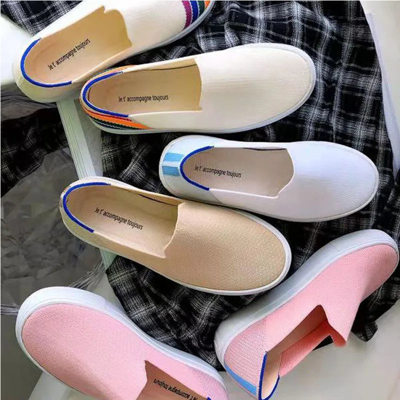 Women Loafers Flats Shoes Pregnant Outside Knitted Slip-On Spring/Autumn Round Toes Casual Womens Flats Shoes Zapatos Mujer Zpaxo