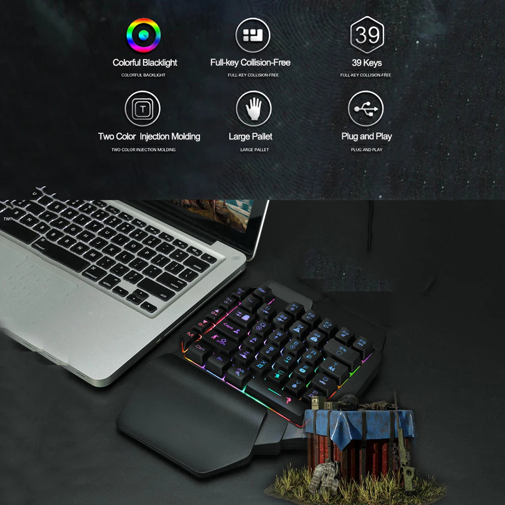 Wired 39 Keys F6 USB Keyboard With Hand Rest Colorful One-Handed Luminous Gaming Keyboards for Tablet Ergonomics Gamer Keycap Zpaxo