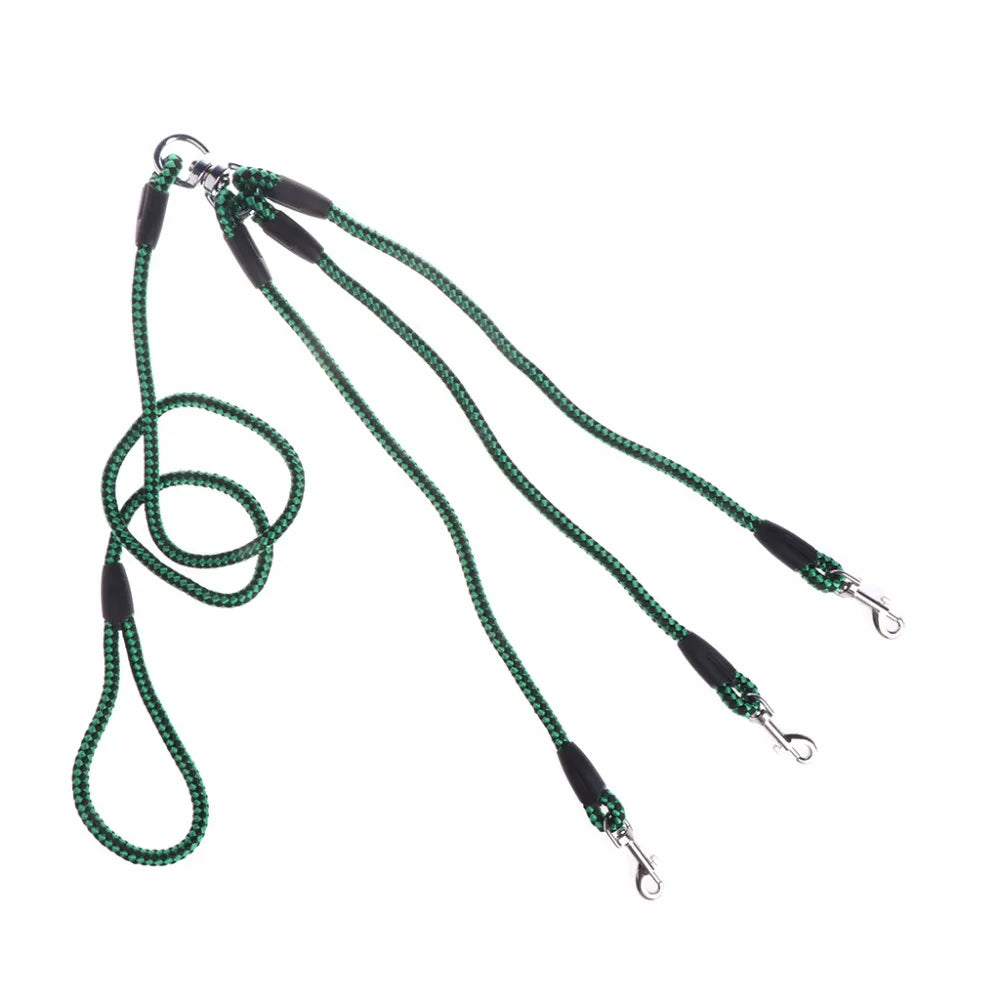 Heavy Duty Triple Pet Dogs Leash Coupler Lead Nylon Soft Handle