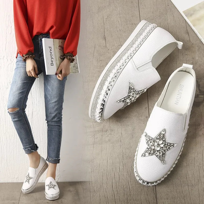 Winter Shoes women flat moccasins mixed colors bling crystal loafer slip-on embroider platform espadrilles new ladies shoes Zpaxo