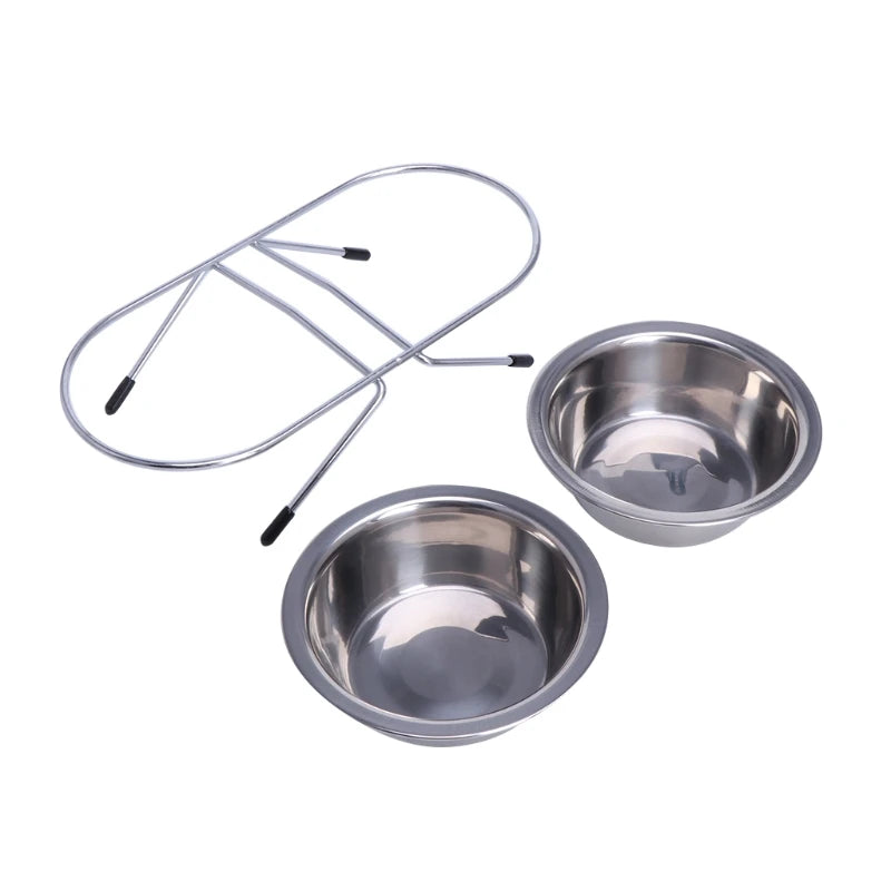 Dog Bowl Stainless Steel Double Pet Bowls Travel Water Food Feeding