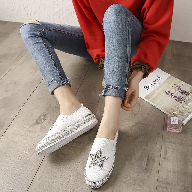 Winter Shoes women flat moccasins mixed colors bling crystal loafer slip-on embroider platform espadrilles new ladies shoes Zpaxo