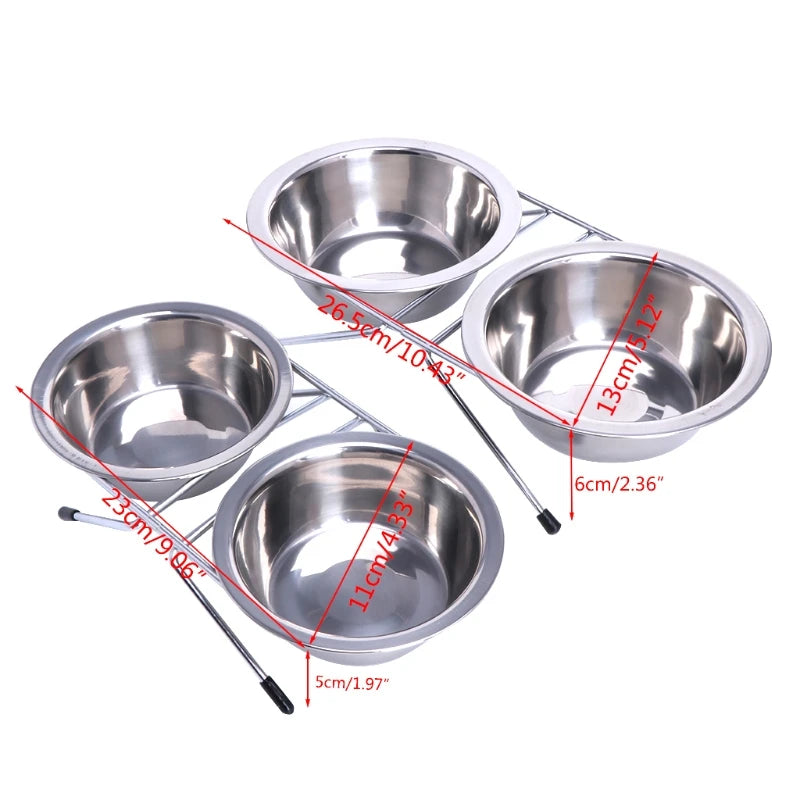 Dog Bowl Stainless Steel Double Pet Bowls Travel Water Food Feeding