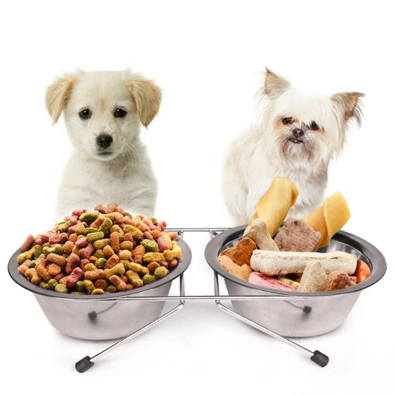 Dog Bowl Stainless Steel Double Pet Bowls Travel Water Food Feeding