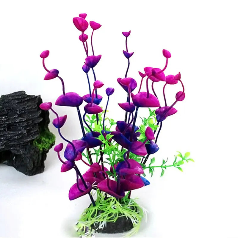 Purple Flower Artificial Fake Plastic Plant Aquarium Fish Tank