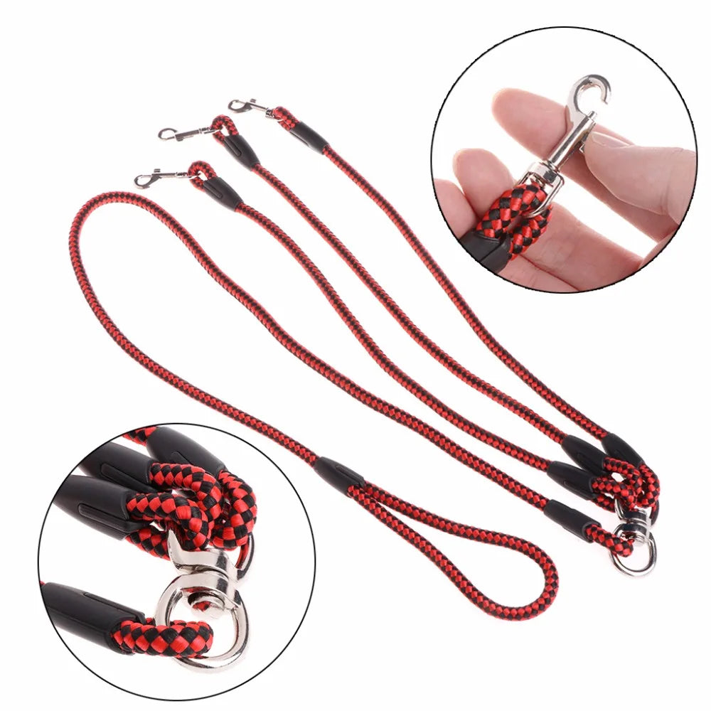 Heavy Duty Triple Pet Dogs Leash Coupler Lead Nylon Soft Handle