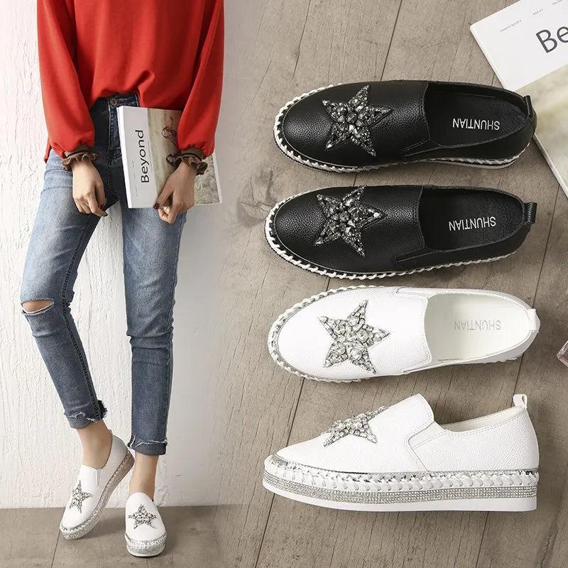 Winter Shoes women flat moccasins mixed colors bling crystal loafer slip-on embroider platform espadrilles new ladies shoes Zpaxo