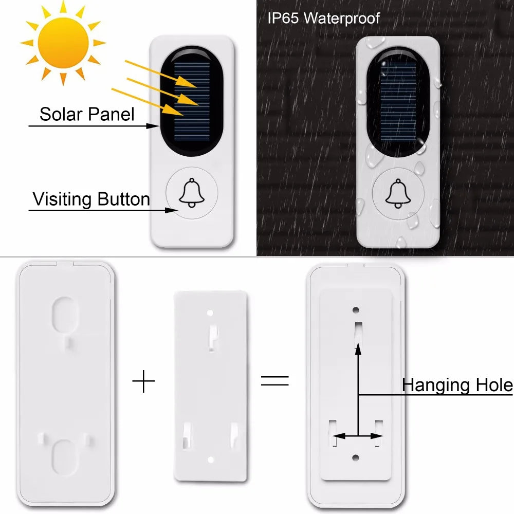 Solar Wireless Doorbell Low Power Home IP65 Waterproof 300M Door Bell Chime Outdoor Doorbells Zpaxo