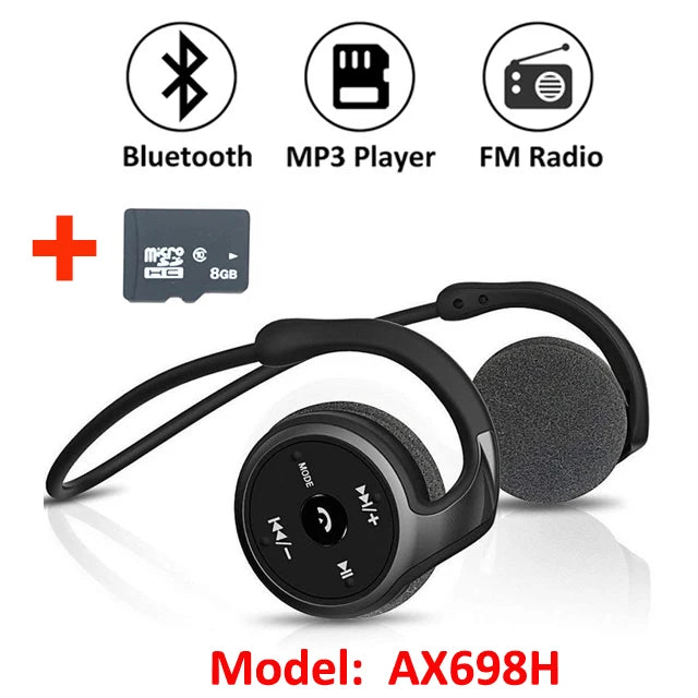 Bluetooth Earphones MP3 Player FM Radio On-ear Comfortable Wrap Zpaxo AX698 Black