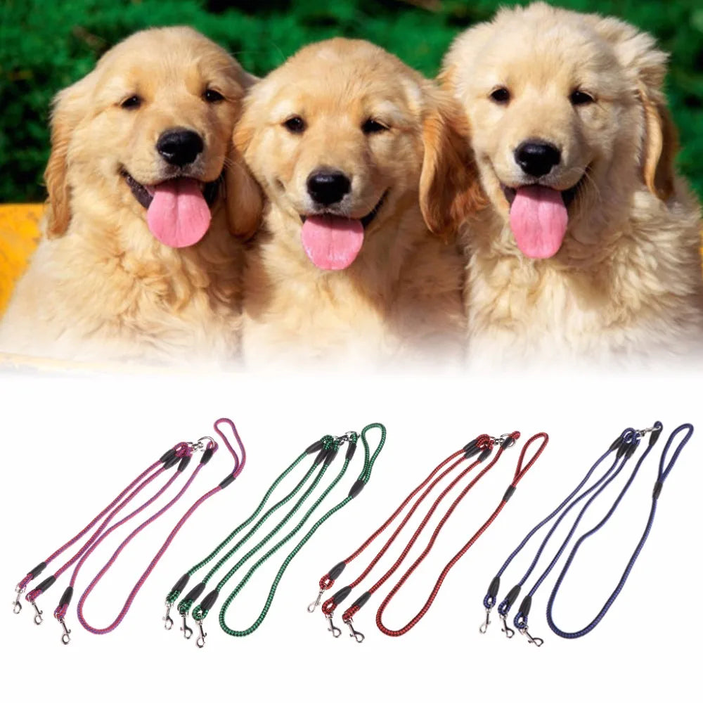 Heavy Duty Triple Pet Dogs Leash Coupler Lead Nylon Soft Handle