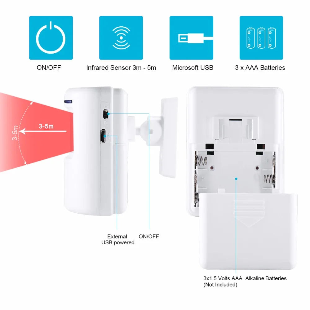Wireless Digital Door Bell Motion Sensor Alarm with Infrared Detector Induction Motion Sensor Door Chime Alarm Zpaxo