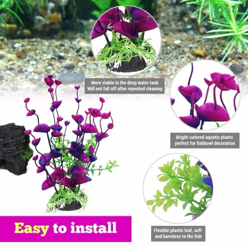 Purple Flower Artificial Fake Plastic Plant Aquarium Fish Tank