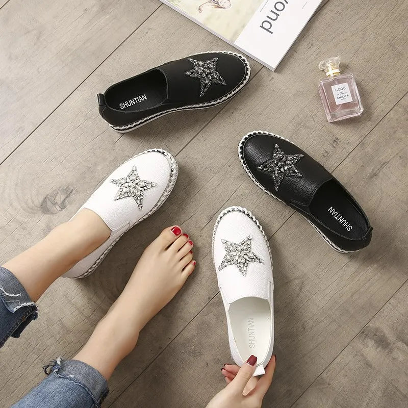 Winter Shoes women flat moccasins mixed colors bling crystal loafer slip-on embroider platform espadrilles new ladies shoes Zpaxo