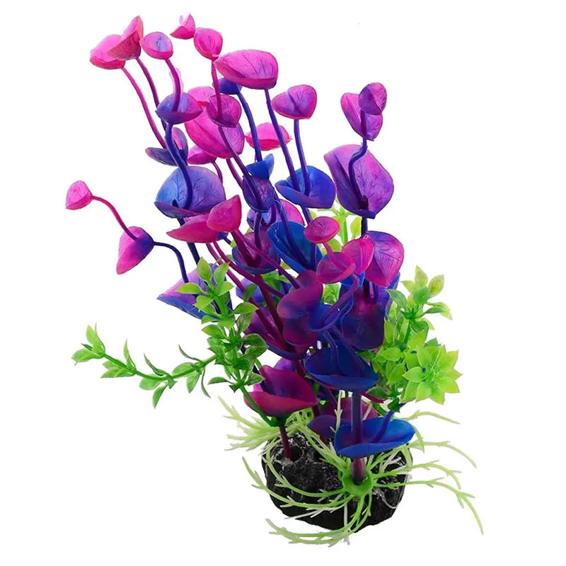 Purple Flower Artificial Fake Plastic Plant Aquarium Fish Tank