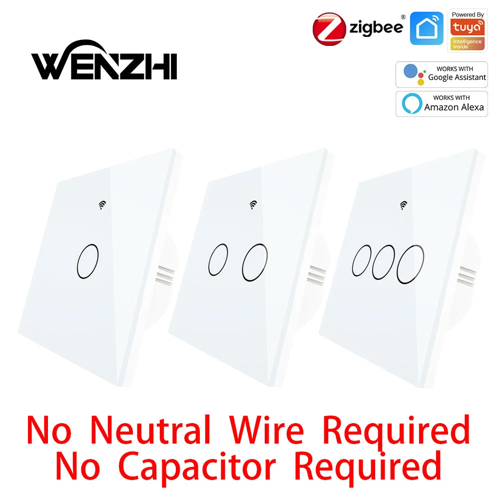 Wall White Touch Light Switch ZigBee EU No Neutral Capacitor Required 1 2 3 Gang Tuya Smart Life Works With Alexa Google Home Zpaxo White China Mainland 1-Gang|EU standard