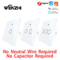 Wall White Touch Light Switch ZigBee EU No Neutral Capacitor Required 1 2 3 Gang Tuya Smart Life Works With Alexa Google Home Zpaxo White China Mainland 1-Gang|EU standard