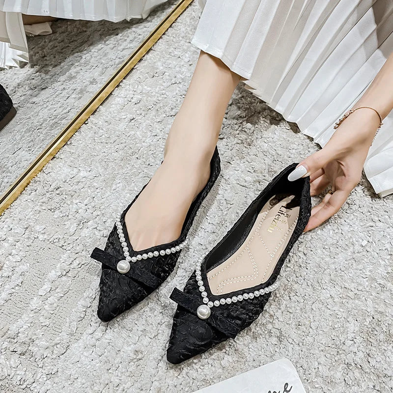 Flat Shoes Women 2021 New Spring and Autumn Pearl Fashion Pointed Casual Mujer Large Size Women's Shoes 41 42 43 Zpaxo