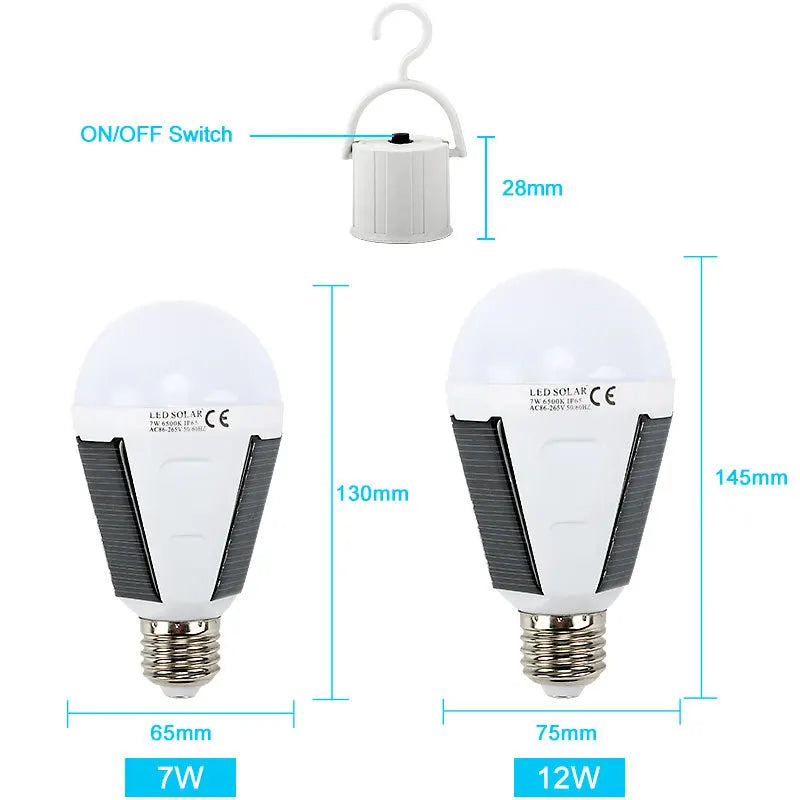 Solar LED Camping Lights 7W 12W E27 AC85V-265V Emergency Bulb Hook Zpaxo
