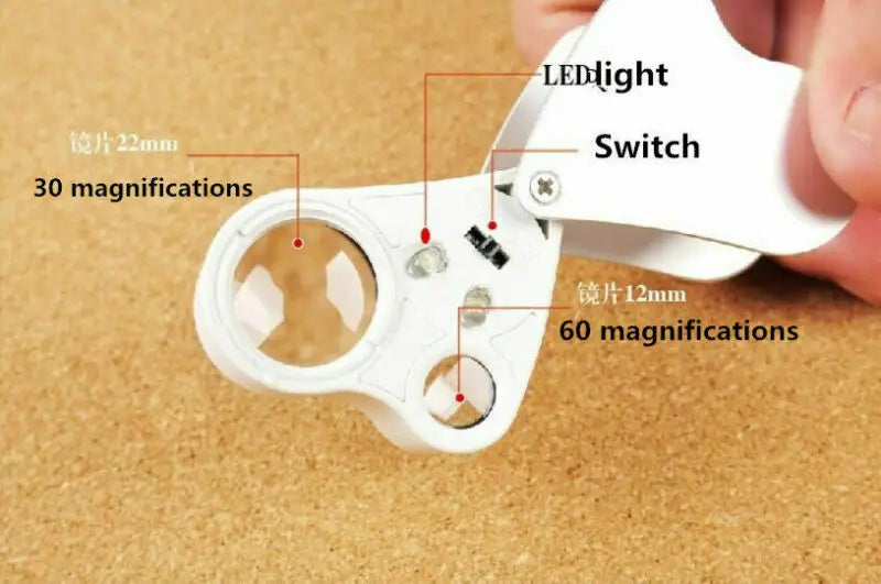 30x 60x Jeweler's Loupe Dual Lenses Band Light Antique Geology