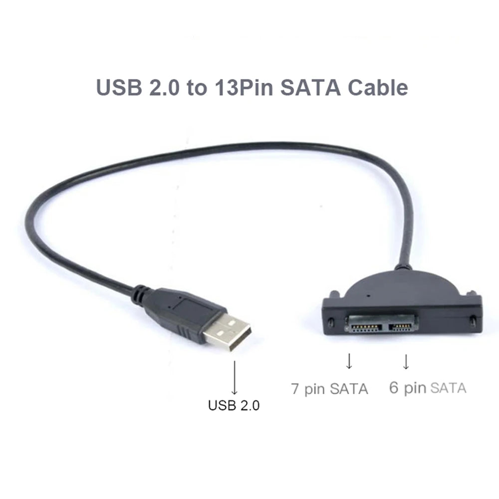USB 2.0 7+6 13Pin Mini SATA II Cable Adapter for HDD Caddy Slimline Drive LED Indicator for Notebook CD-ROM DVD-ROM Zpaxo