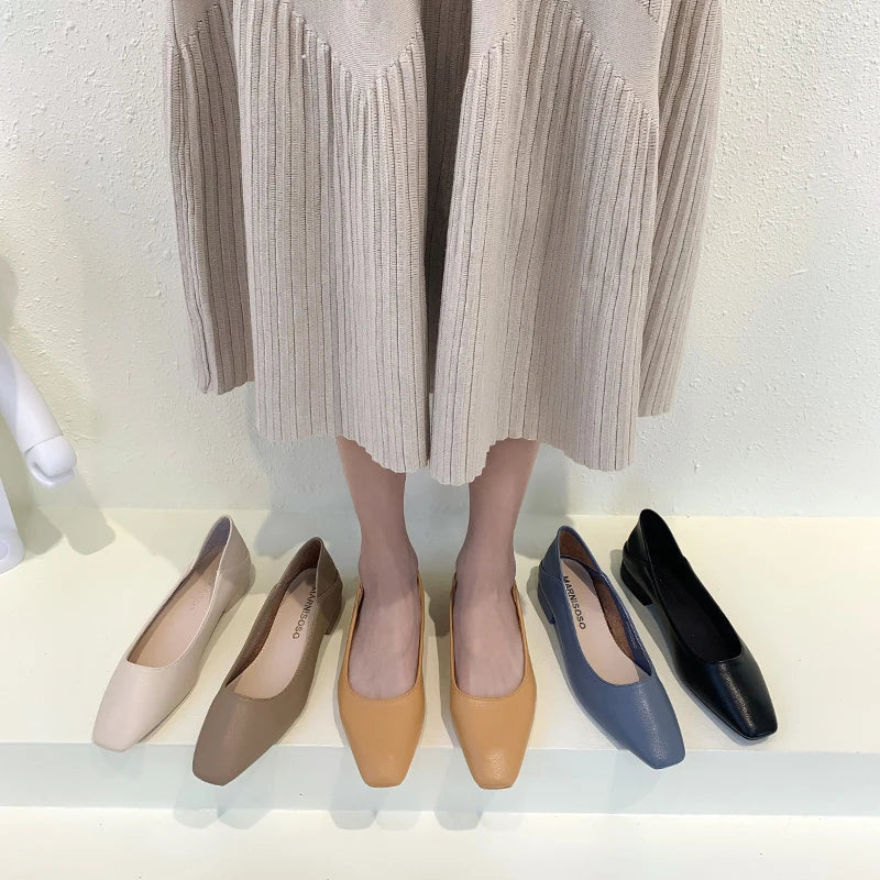 Flat Shoes Female 2021 New Spring and Autumn Thick Heel Square Toe Casual Solid Women Zapatos De Mujer Women Loafer Shoes Zpaxo