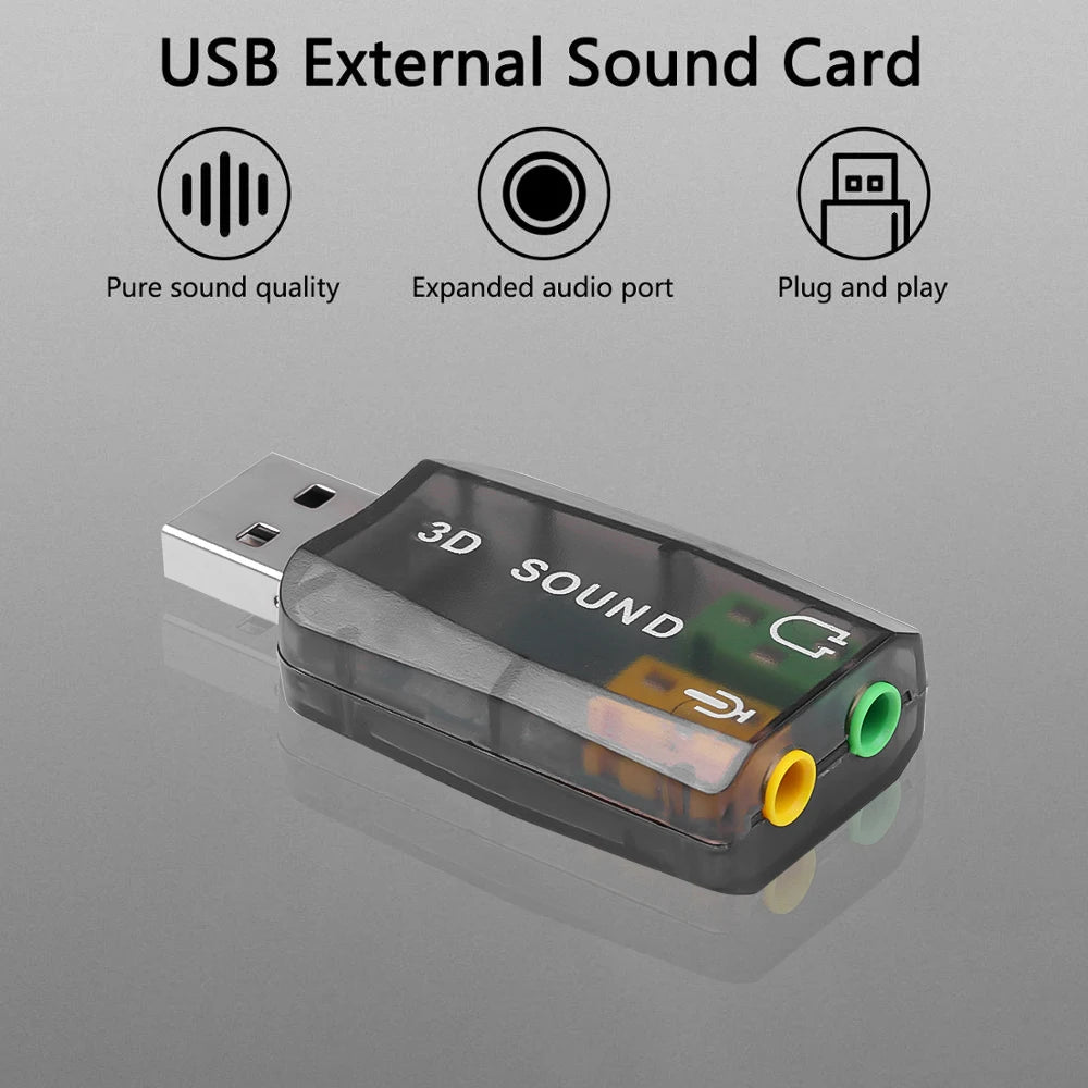 Mini External Usb Mic Headphone Jack Stereo Headset 3d Sound Card