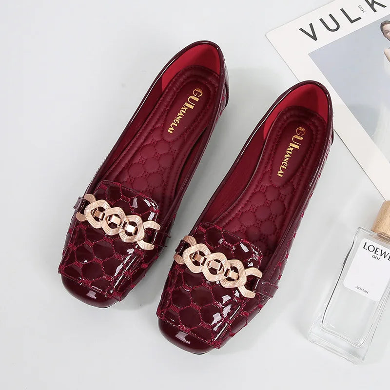 Women's Flat Shoes Spring Autumn New Square Toe Chain Comfortable Casual Square Toe Slip-On Female Shoes Large Size 36-42 Zpaxo 8 35