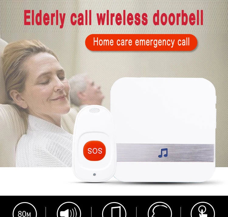 Smart Home Wireless 300M Doorbell Emergency Alarm with Remote Lanyard SOS Button for Elderly People Wireless Pager Doorbell Zpaxo