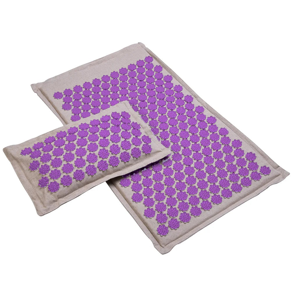 Lotus Spike Acupressure Mat Cushion Nature Linen Coconut Palm Back Neck Foot Massage Indoor Home Fitness Pillow Gym Mat Home Zpaxo 2pcs Gray purple