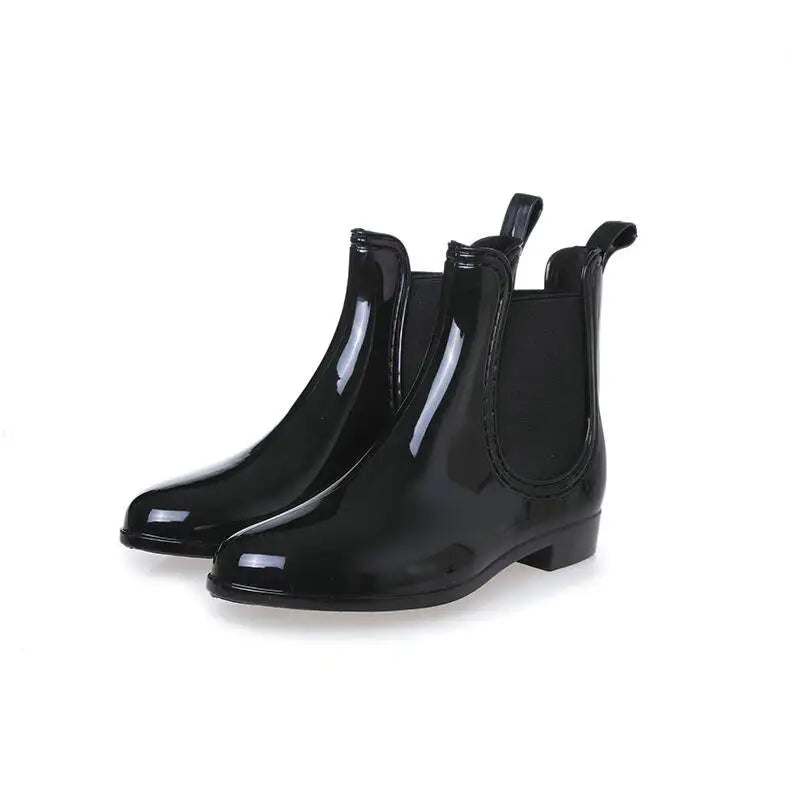 Spring winter boots Women ankle boots rain boots elastic band shoes woman solid rubber waterproof flats 2019 Zpaxo Black 39
