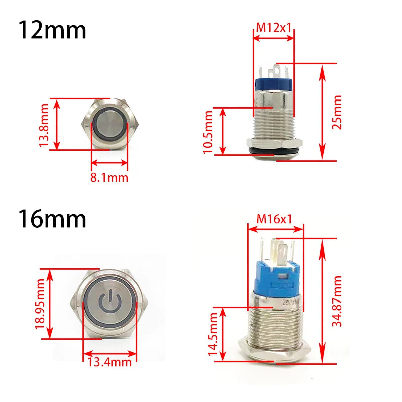 Push Button Start Stop Power Switch Metal LED Light 5 12 220 V MM Without Fixation Backlit Connected Electrical Outlets On Off Zpaxo
