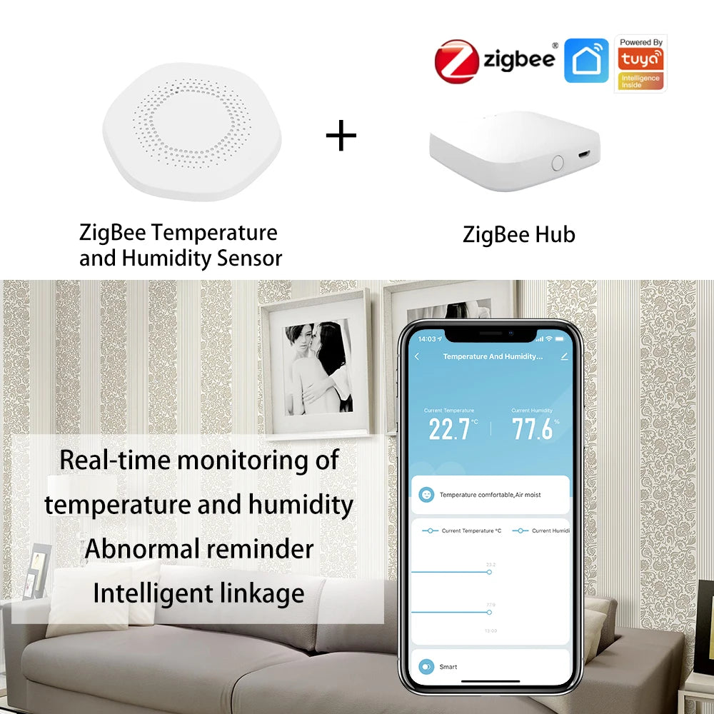 ZigBee Home Temperature And Humidity Sensor Detector Tuya Smart Life Indoor Hygrometer Electronic Thermometer Battery Powered Zpaxo
