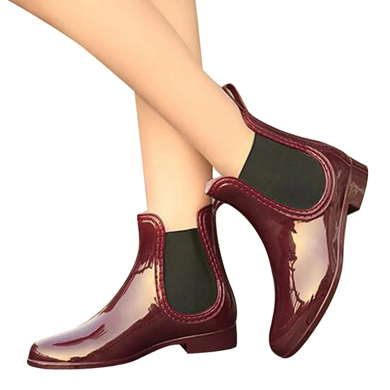 Spring winter boots Women ankle boots rain boots elastic band shoes woman solid rubber waterproof flats 2019 Zpaxo