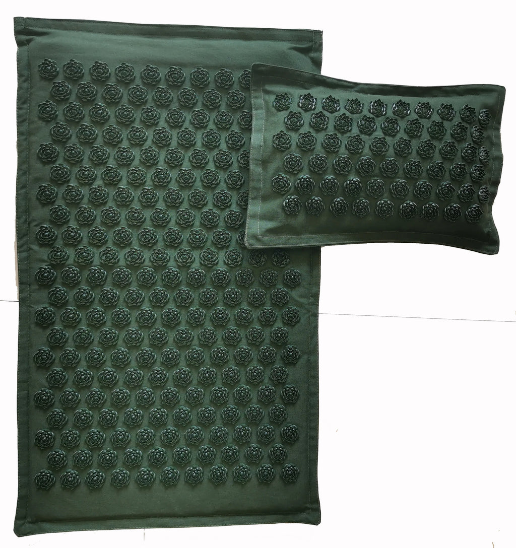 Lotus Spike Acupressure Mat Cushion Nature Linen Coconut Palm Back Neck Foot Massage Indoor Home Fitness Pillow Gym Mat Home Zpaxo 2pcs Army green