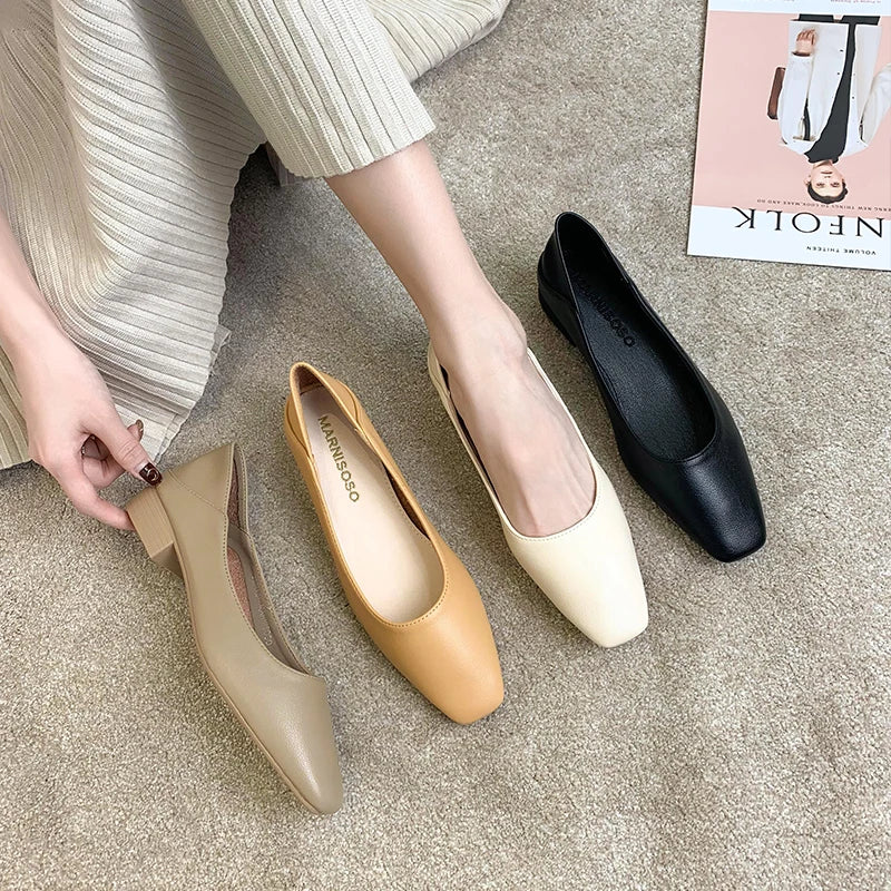 Flat Shoes Female 2021 New Spring and Autumn Thick Heel Square Toe Casual Solid Women Zapatos De Mujer Women Loafer Shoes Zpaxo